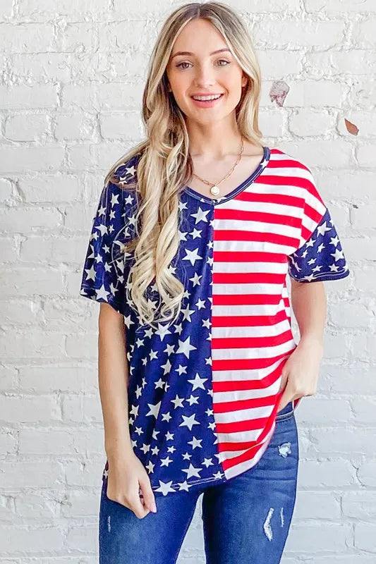American Flag Short Sleeve Top-Free Shipping - aurelia-clothing-8955