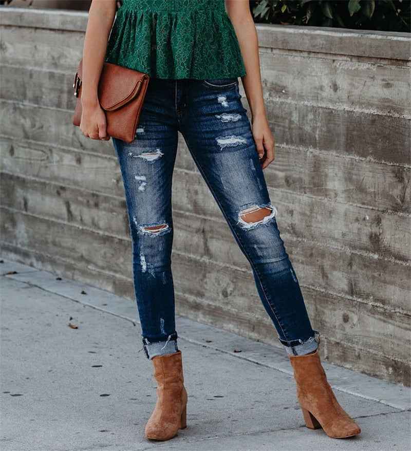 Boyfriend Hole Ripped Jeans Pants Cool Denim Vintage skinny push up womens jeans High Waist Casual ladies jeans Slim mom jeans - aurelia-clothing-8955