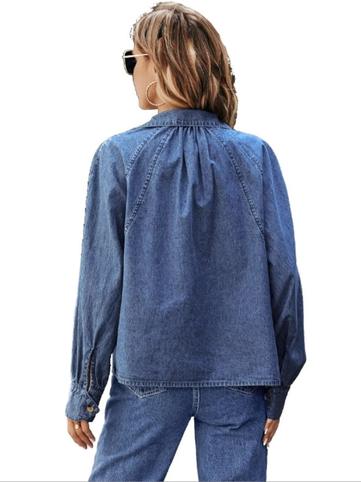 Button Up Long Sleeve Denim Shirt-Free Shipping - aurelia-clothing-8955