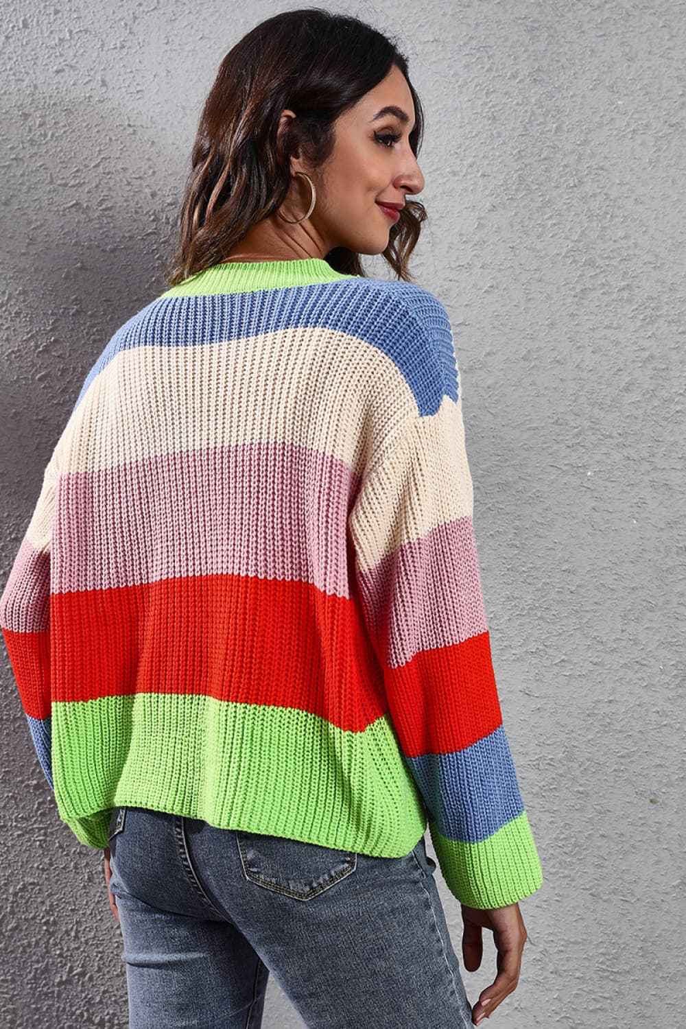 Color Block Button-Down Dropped Shoulder Cardigan - aurelia-clothing-8955