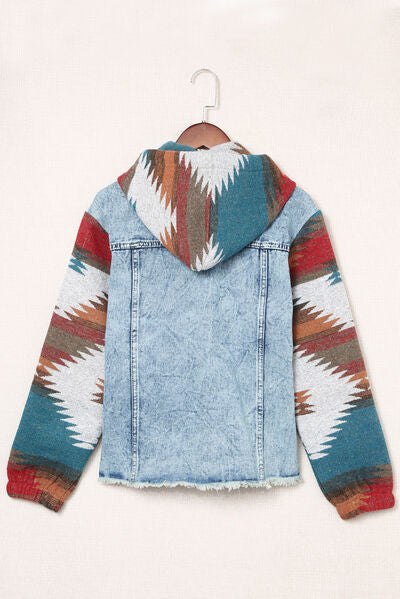 Drawstring Hooded Pocketed Denim Jacket - aurelia-clothing-8955