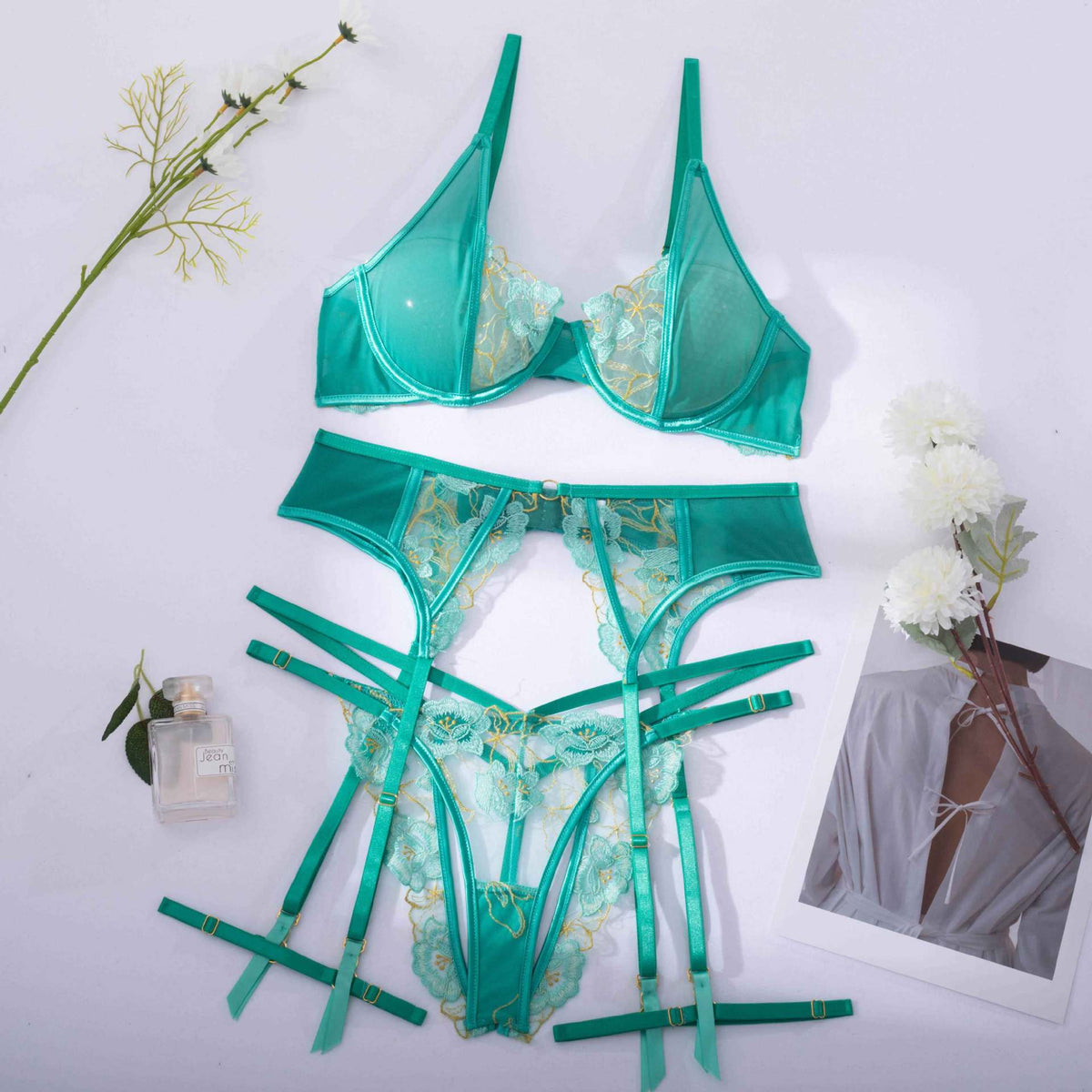 Elegant Feminine Lingerie Embroidered Set - Free Shipping - aurelia-clothing-8955