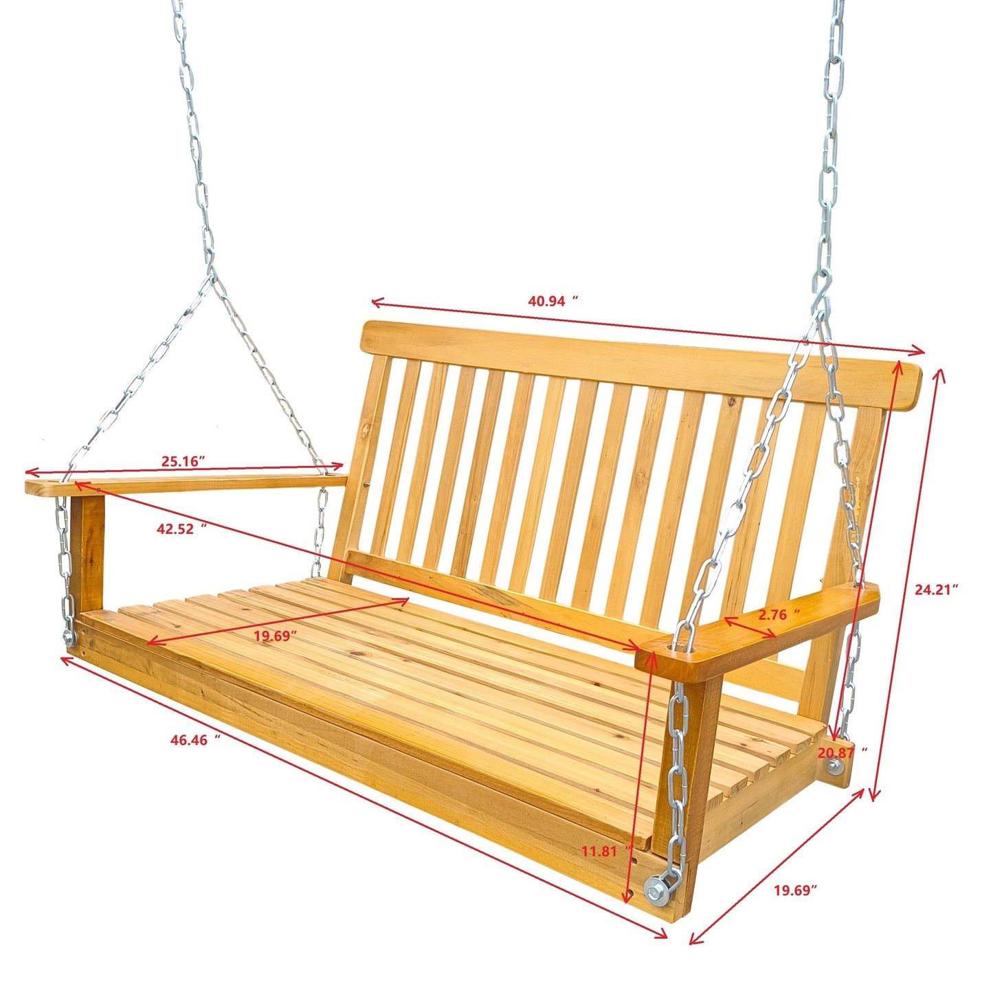 Front Porch Swing with Armrests, Wood Bench Swing with Hanging Chains,for Outdoor Patio ,Garden Yard, porch, backyard - Free Shipping - aurelia-clothing-8955