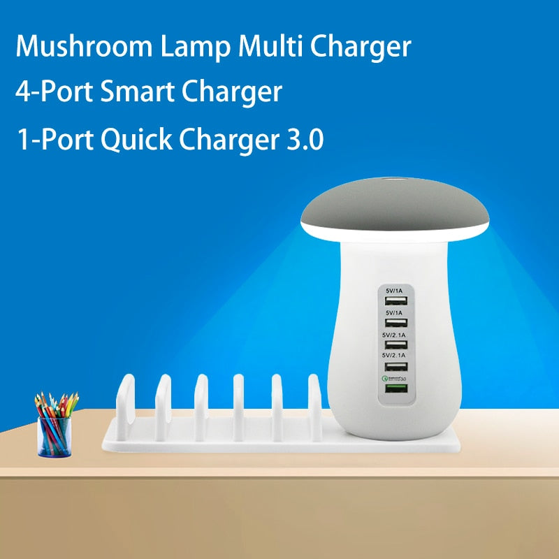 Leebote Multiple USB Phone Charger Mushroom Night Lamp Charging Station Dock QC 3.0 Quick Charger for Mobile Phone and Tablet - Fee Shipping - aurelia-clothing-8955