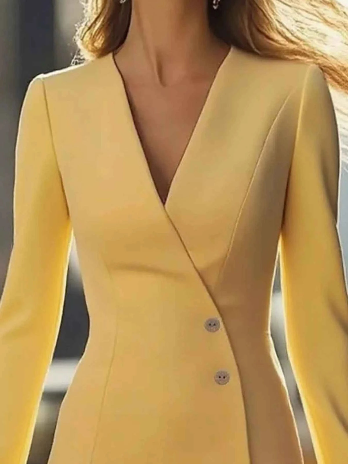 Long Sleeve Blazer Dress with Button Detail-Free Shipping - aurelia-clothing-8955