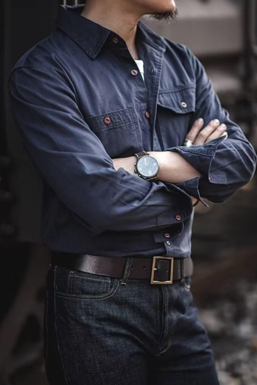 Mens Button Down Long Sleeve Shirt with Chest Pockets - aurelia-clothing-8955