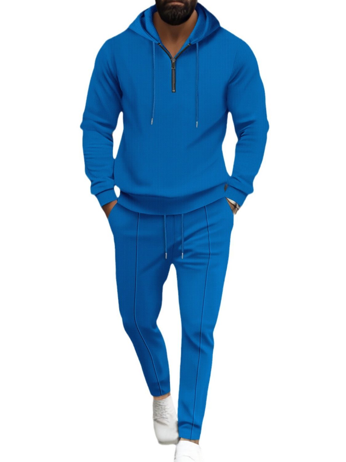 Mens Full Size Waffle-Knit Half Zipper Hoodie and Pants Set Plus Size - Free Shipping - aurelia-clothing-8955