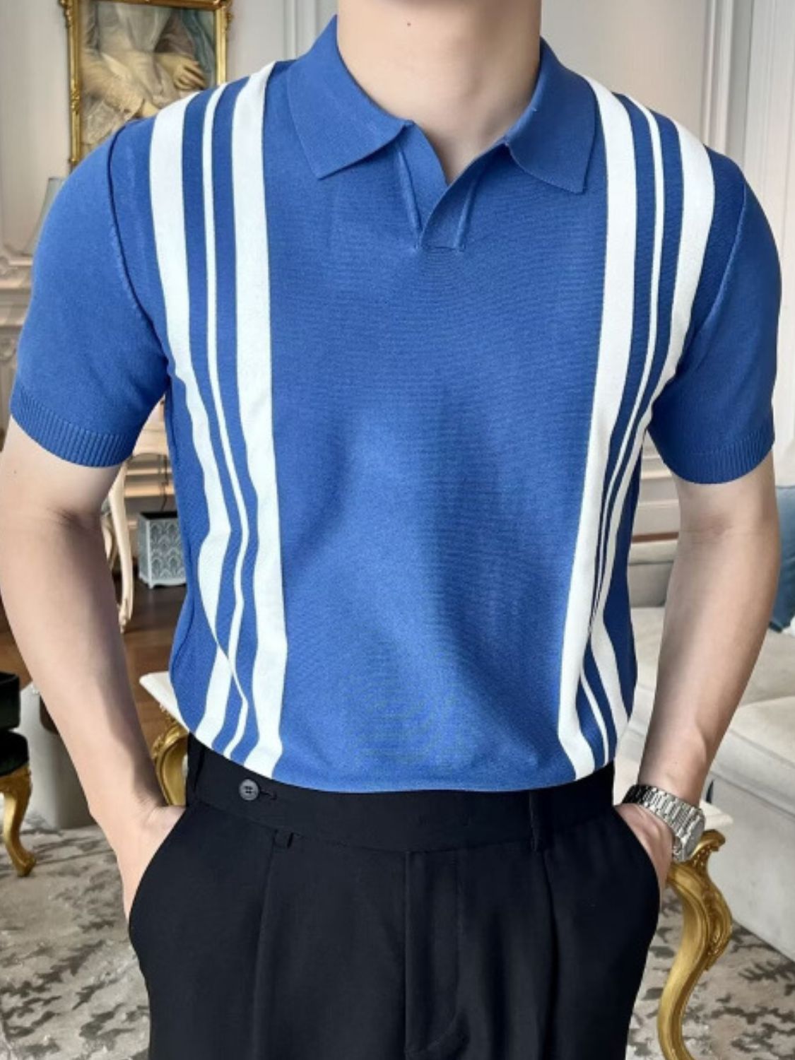 Mens Plus Size Contrast Collared Neck Short Sleeve Polo - aurelia-clothing-8955