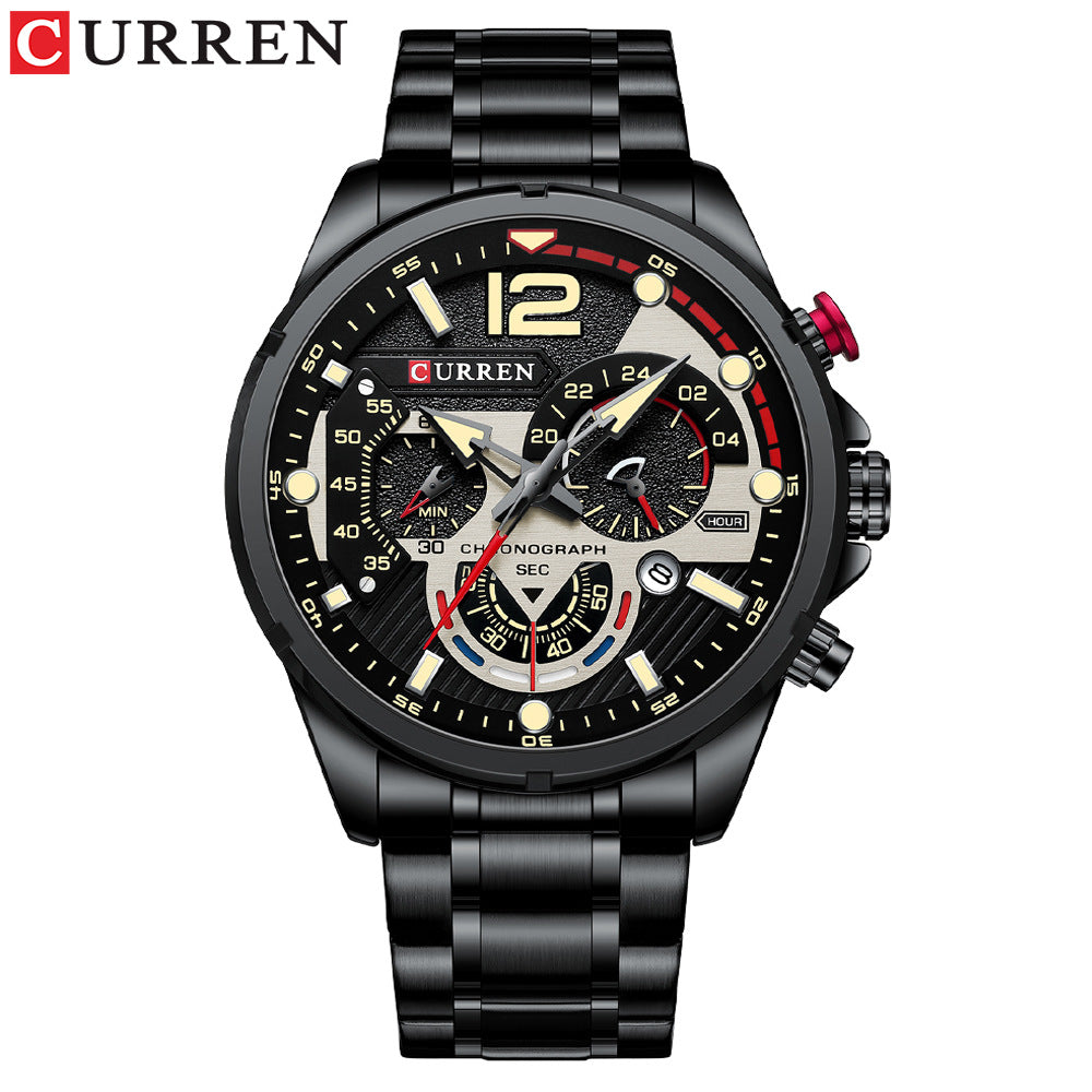Mens Watch Calendar Mens Watch Six-pin Steel Band Watch Quartz Watch Sports Mens Watch - Free Shipping - aurelia-clothing-8955