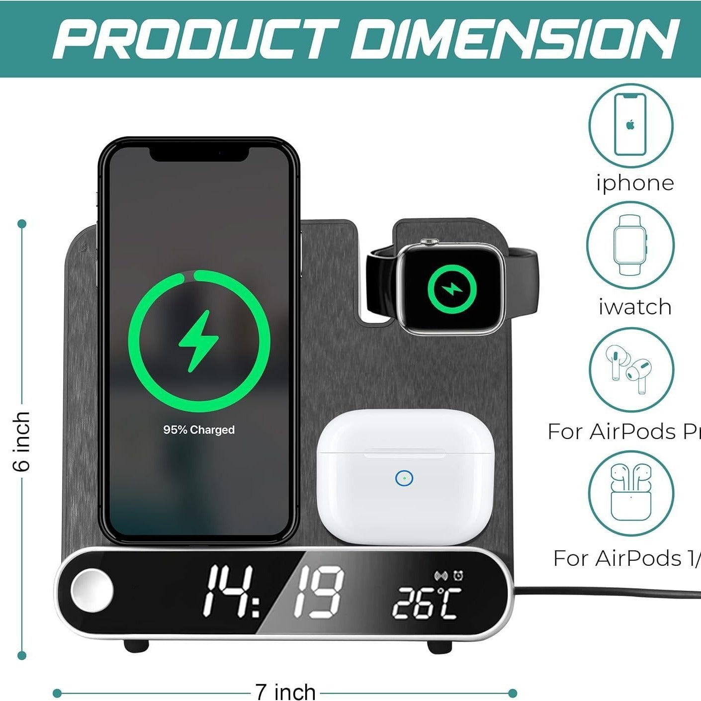 Multi functional clock wireless charging watch earphone wireless charging thermometer wireless charging 15W wireless charging - Free Shipping - aurelia-clothing-8955