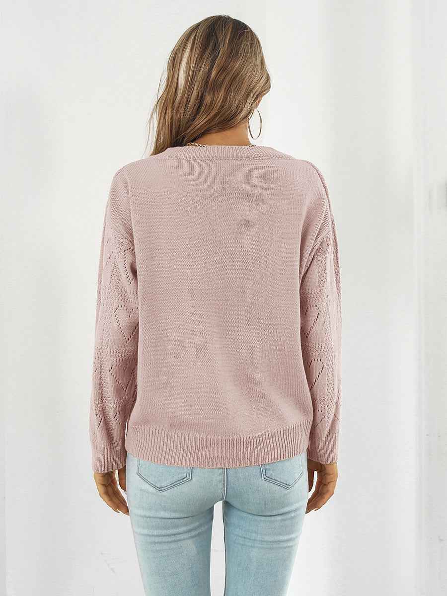 Openwork V-Neck Sweater - aurelia-clothing-8955
