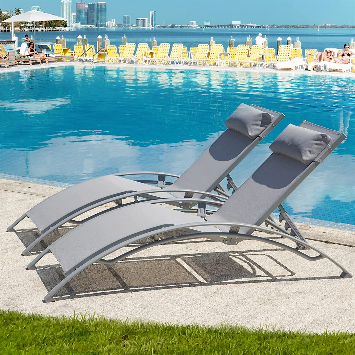 Outdoor Chaise Lounge Set of 2 Patio Recliner Chairs with Adjustable Backrest and Removable Pillow for Indoor&Outdoor Beach Pool Sunbathing Lawn (Gray, 2 Lounge Chairs)-Free Shipping - aurelia-clothing-8955