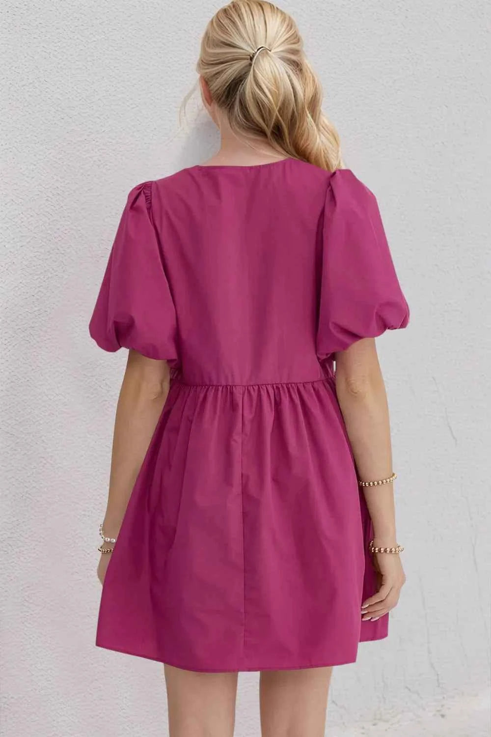 Puff Sleeve Mini Dress-Free Shipping - aurelia-clothing-8955