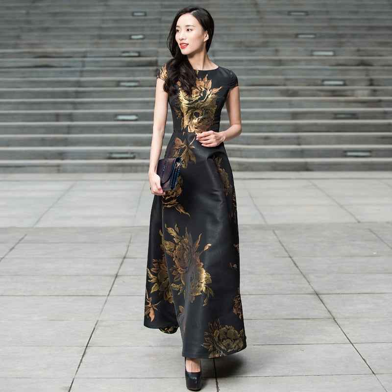 Quality New Womens Summer Long Maxi Dress Causul Elegant Ladies Boho Floral Jacquard Fashion Party Clothing Vestidos - aurelia-clothing-8955