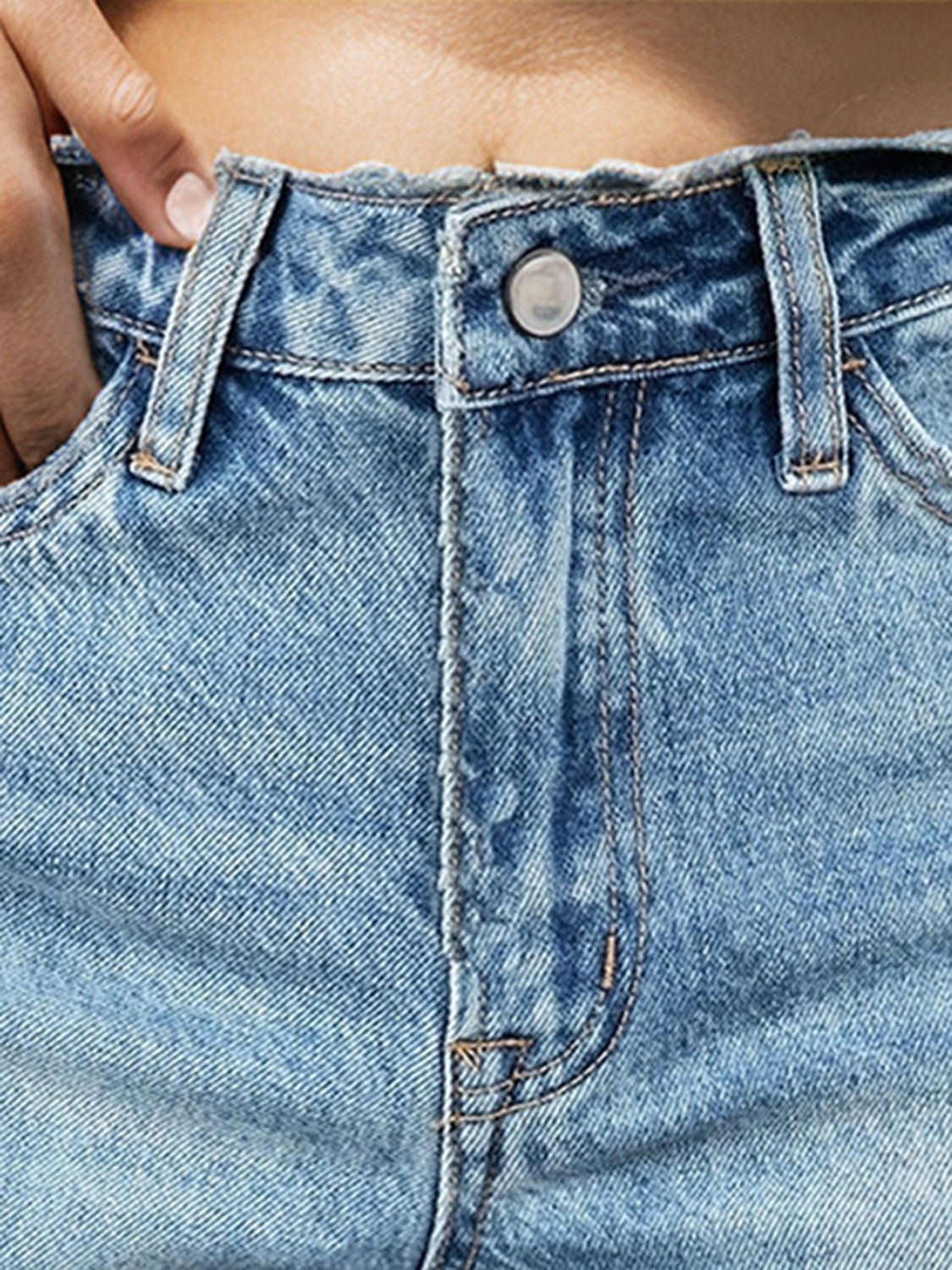 Raw Hem Denim Shorts with Pockets - aurelia-clothing-8955