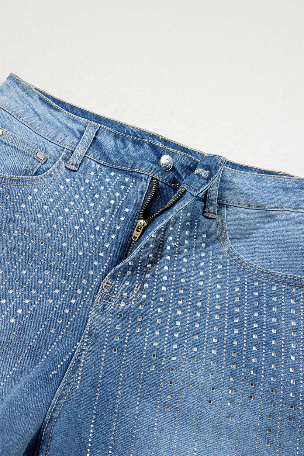 Rhinestone High Waist Denim Shorts - aurelia-clothing-8955