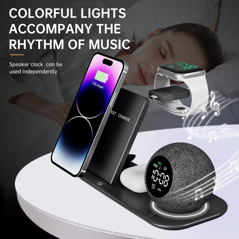 Six in one mobile phone watch headphones wireless charging clock alarm Bluetooth speaker night light - Free Shipping - aurelia-clothing-8955