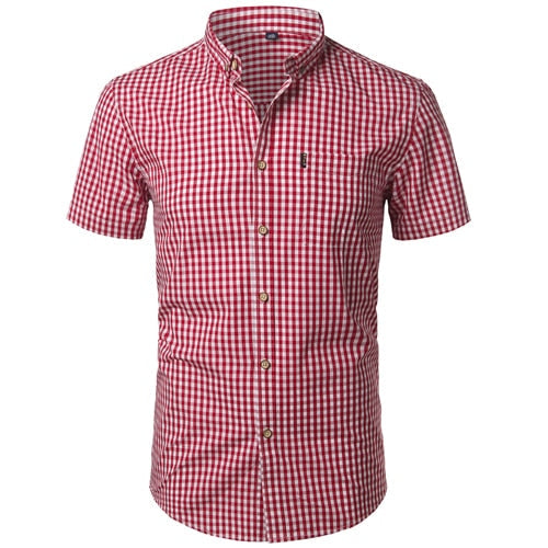 Small Plaid Shirt Men Summer Short Sleeve Cotton Mens Dress Shirts Casual Button Down Mens Shirt - Free Shipping - aurelia-clothing-8955