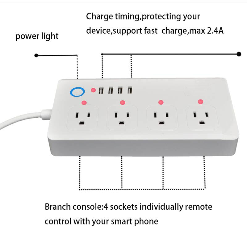 Smart Power Strip,WiFi Power Bar Multiple Outlet Extension Cord with 4 USB and 4 Individual Controlled AC Plugs by Tuya - Free Shipping - aurelia-clothing-8955