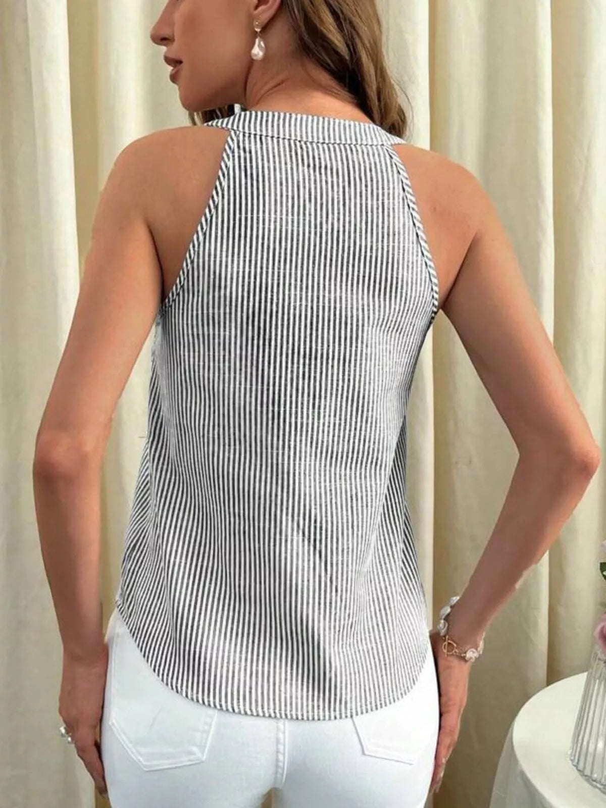 Striped Button Front Tank-Free Shipping - aurelia-clothing-8955