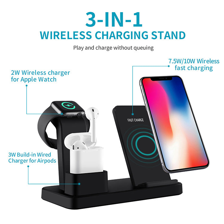 Three in one wireless charger suitable for iPhone earphones watches desktop storage stand 10W wireless fast charger - Free Sjipping - aurelia-clothing-8955