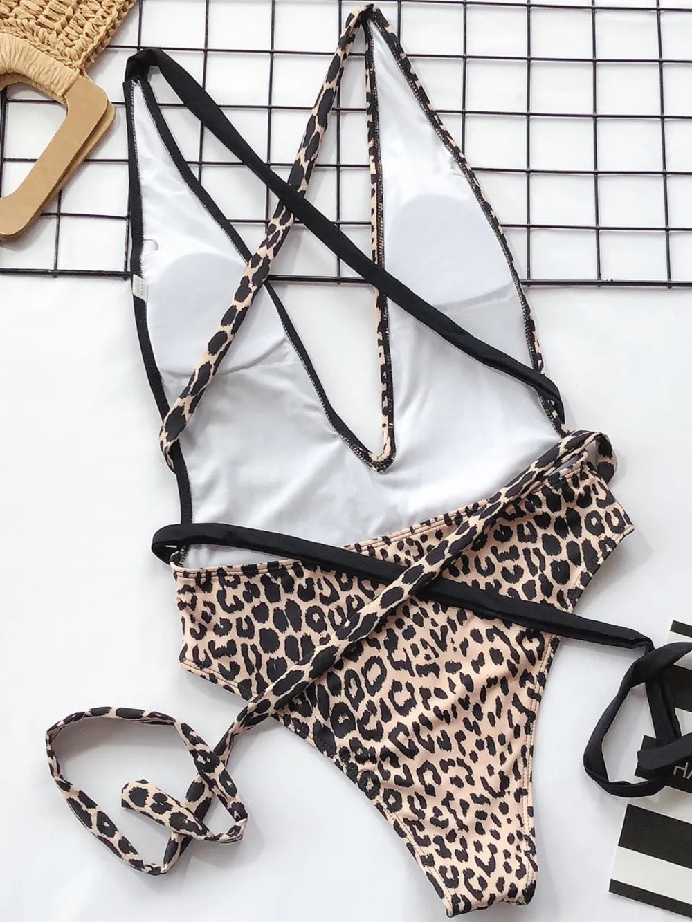 Tied Leopard Plunge One-Piece - Free Shipping - aurelia-clothing-8955