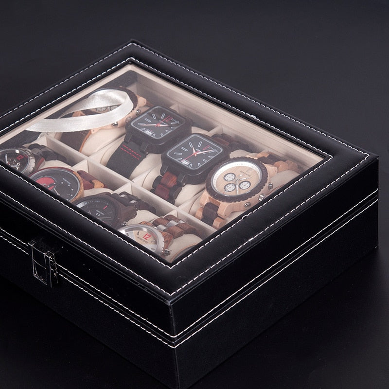 Watches Display Box Organizer Storage Box Leatherette Wrist Watch Holder Jewelry Display Case - Free Shipping - aurelia-clothing-8955