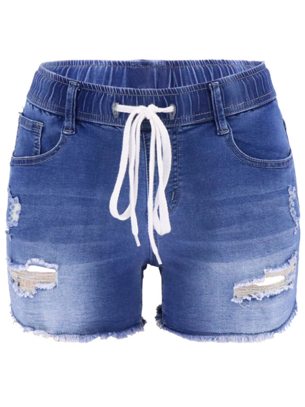 Womens casual slim all-match ripped denim shorts - Free Shipping - aurelia-clothing-8955