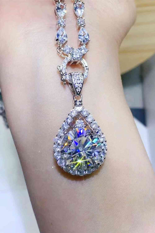 10 Carat Moissanite Teardrop Pendant Platinum-Plated Necklace - aurelia-clothing-8955