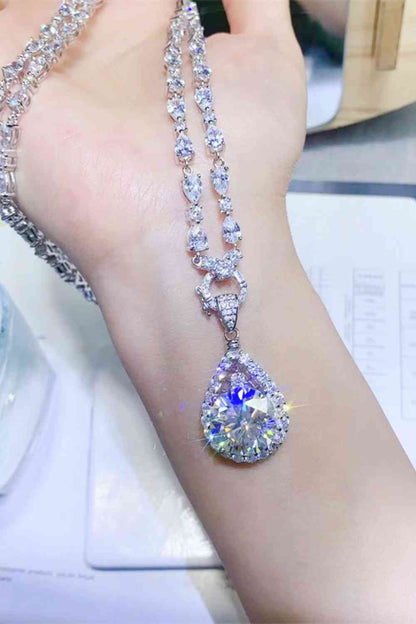 10 Carat Moissanite Teardrop Pendant Platinum-Plated Necklace - aurelia-clothing-8955