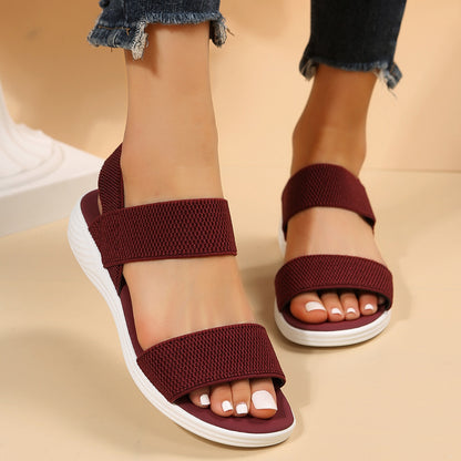 Rubber Open Toe Low Heel Sandals - Aurelia Clothing