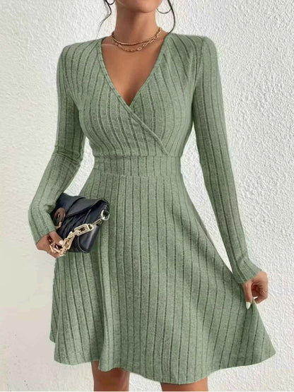 Ribbed Knit Wrap Mini Dress - Free Shipping