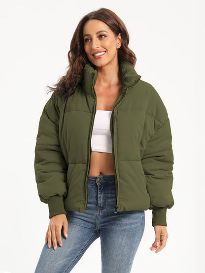 Zip Up Turtleneck Long Sleeve Winter Coat - Aurelia Clothing