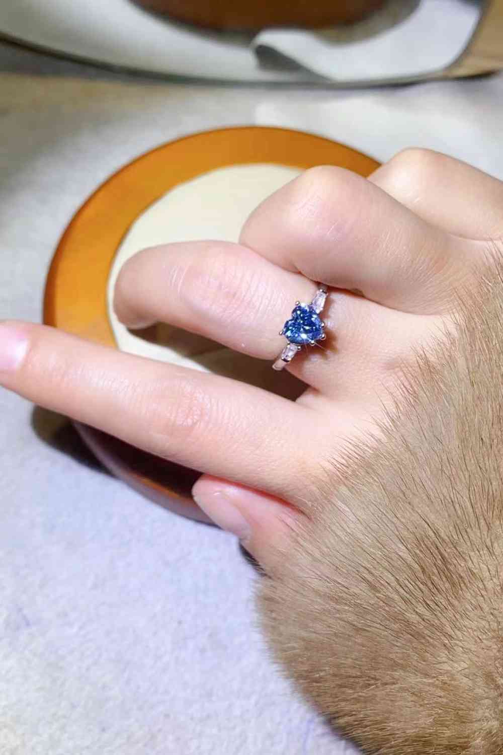1 Carat Moissanite Heart-Shaped Platinum-Plated Ring in Blue - aurelia-clothing-8955