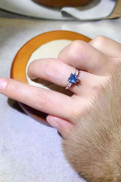 1 Carat Moissanite Heart-Shaped Platinum-Plated Ring in Blue - aurelia-clothing-8955