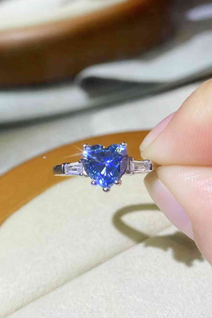 1 Carat Moissanite Heart-Shaped Platinum-Plated Ring in Blue - aurelia-clothing-8955