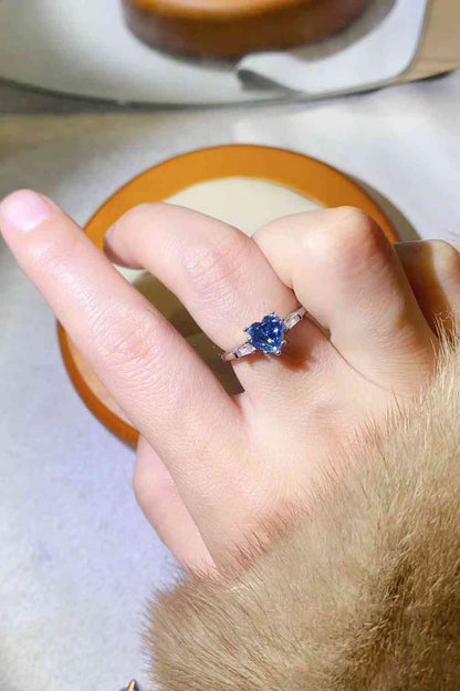 1 Carat Moissanite Heart-Shaped Platinum-Plated Ring in Blue - aurelia-clothing-8955