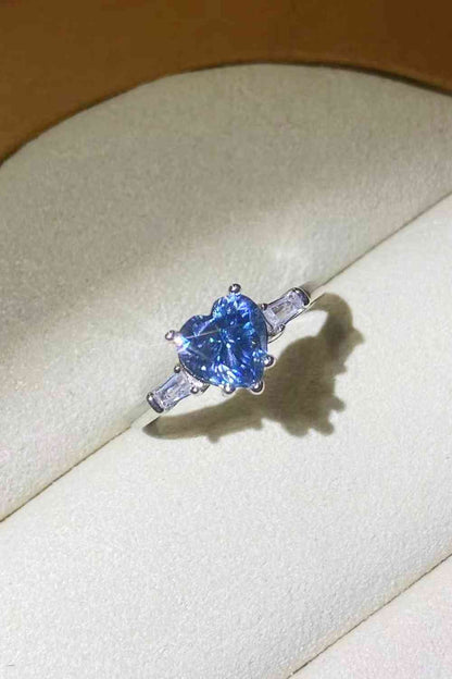 1 Carat Moissanite Heart-Shaped Platinum-Plated Ring in Blue - aurelia-clothing-8955