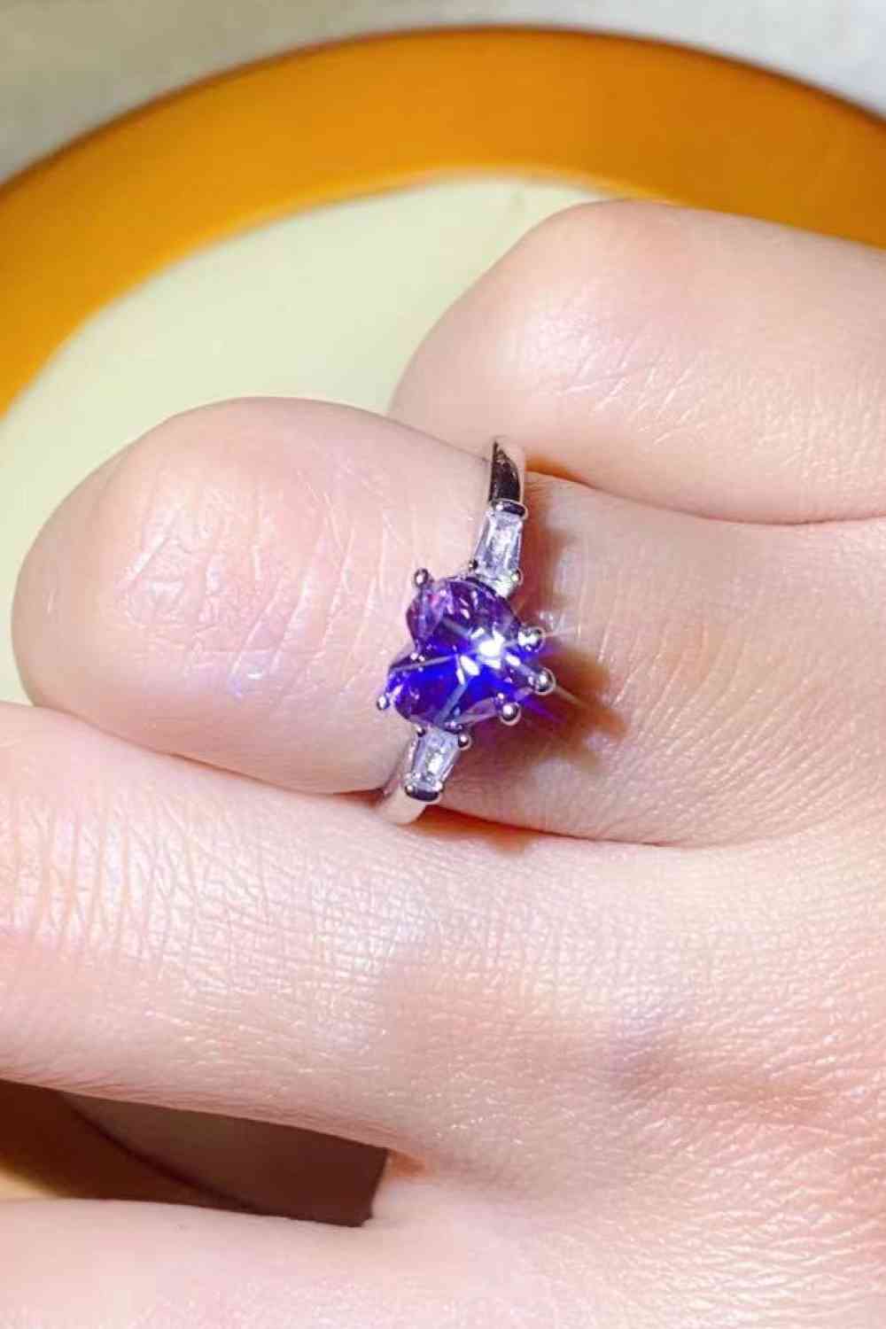 1 Carat Moissanite Heart-Shaped Platinum-Plated Ring in Purple - aurelia-clothing-8955
