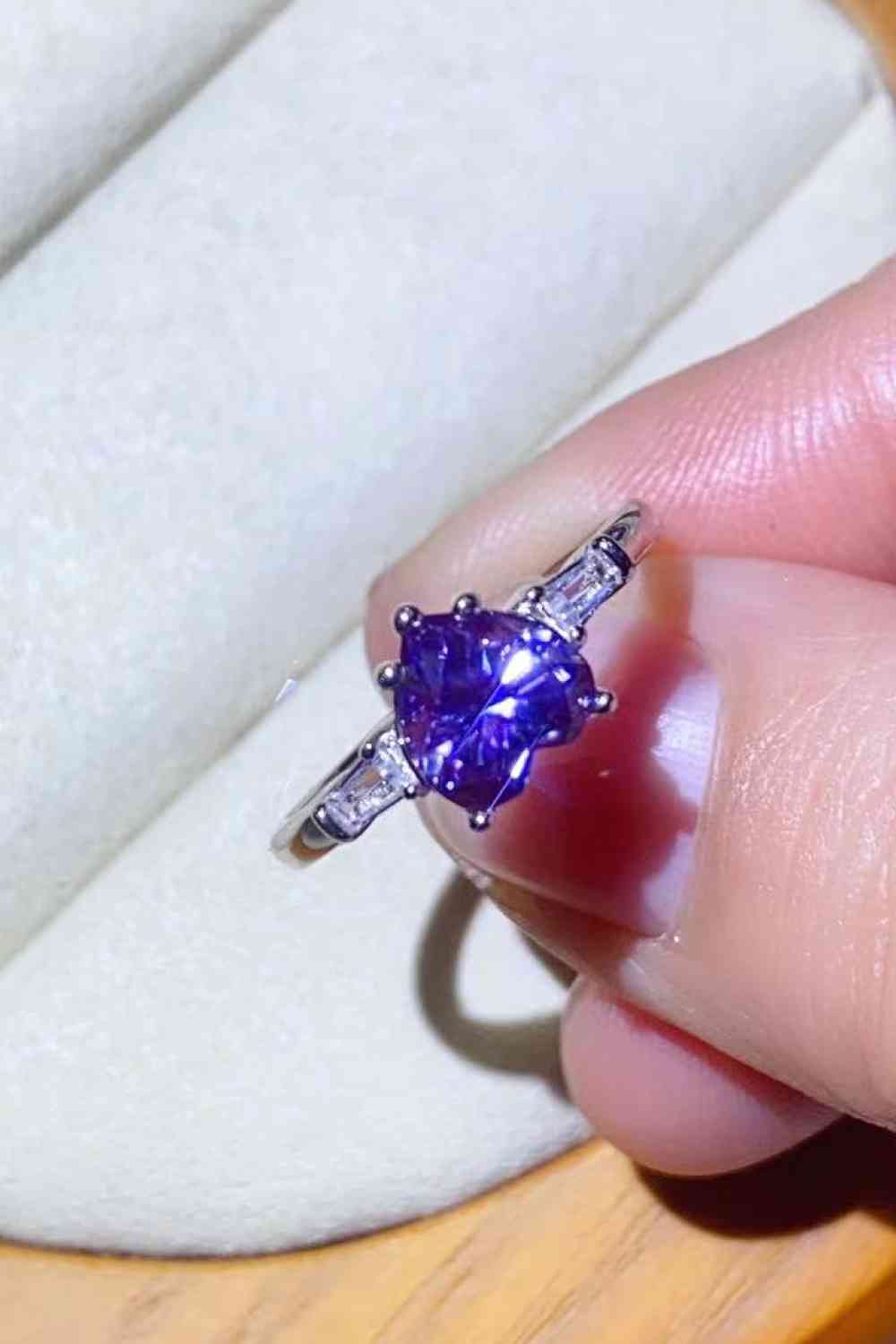 1 Carat Moissanite Heart-Shaped Platinum-Plated Ring in Purple - aurelia-clothing-8955
