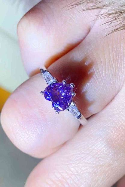 1 Carat Moissanite Heart-Shaped Platinum-Plated Ring in Purple - aurelia-clothing-8955