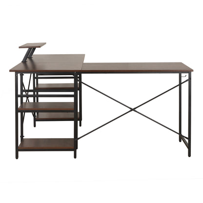 Techni Mobili L-Shape Industrial Desk with storage shelves, Walnut - Free Shipping - Aurelia Clothing