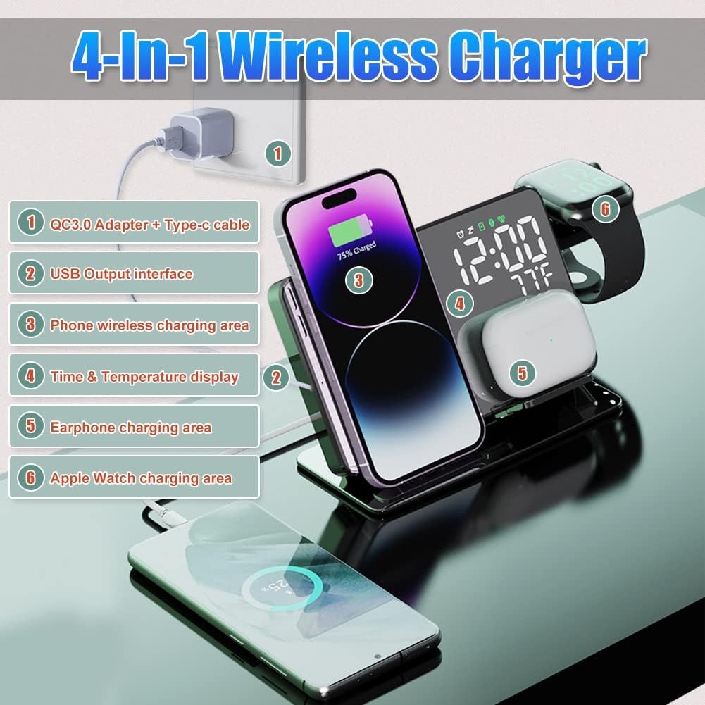 2-in-1 wireless charging time display alarm clock 15W thermometer wireless charging - Free Shipping - aurelia-clothing-8955