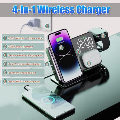 2-in-1 wireless charging time display alarm clock 15W thermometer wireless charging - Free Shipping - aurelia-clothing-8955