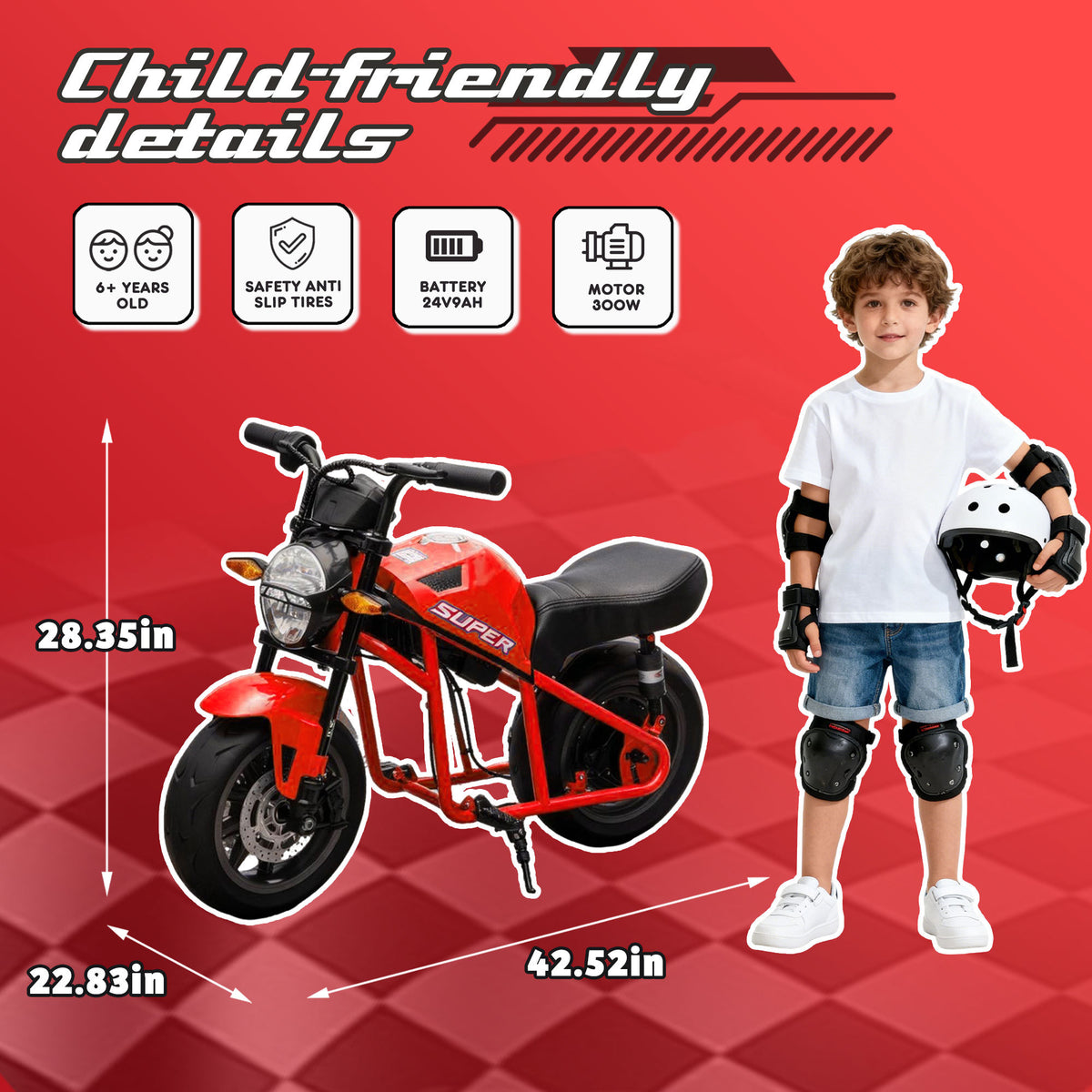 24V300W Kids Ride On XL Electric Toy Muscle Motorcycle-Free Shipping - aurelia-clothing-8955