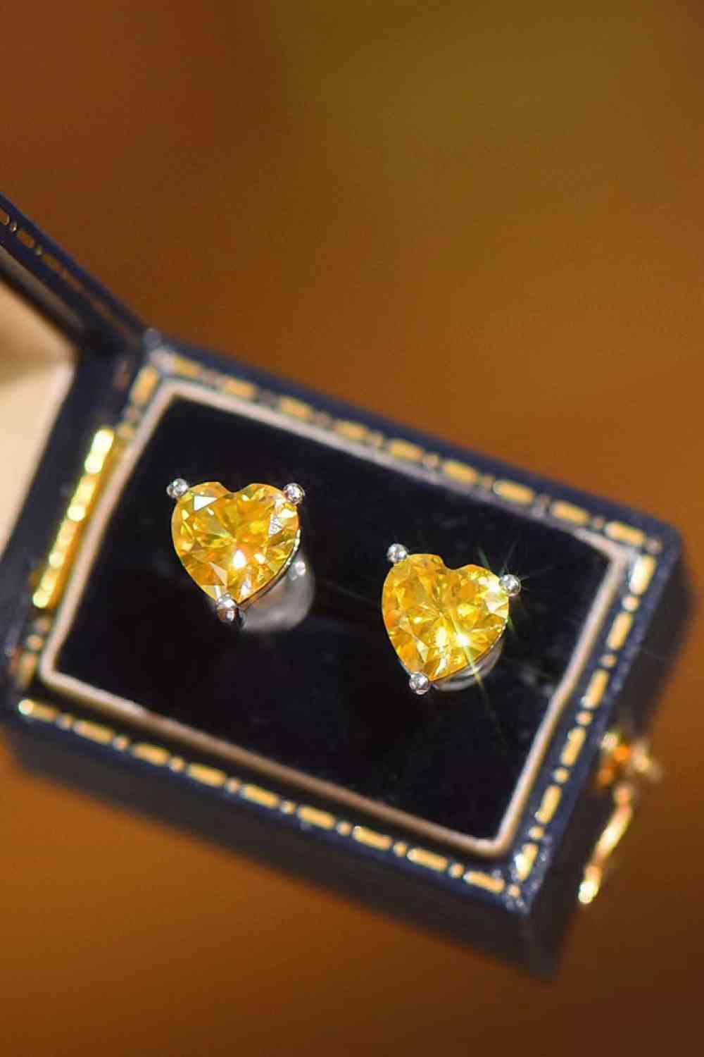2 Carat Yellow Heart Moissanite Platinum-Plated Earrings - aurelia-clothing-8955