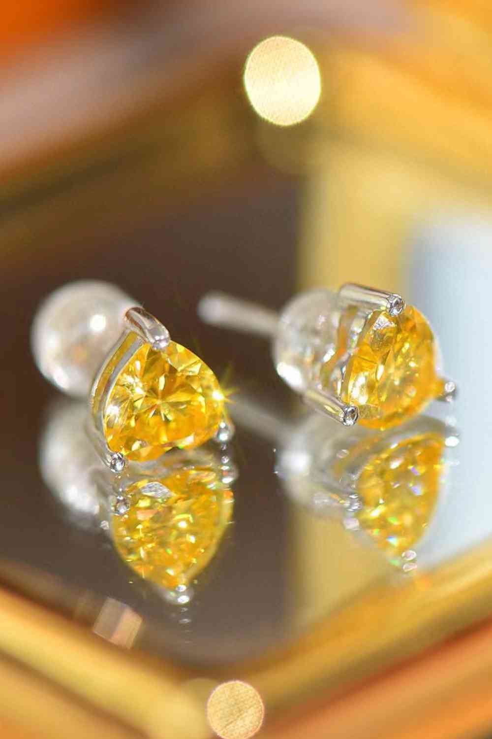 2 Carat Yellow Heart Moissanite Platinum-Plated Earrings - aurelia-clothing-8955