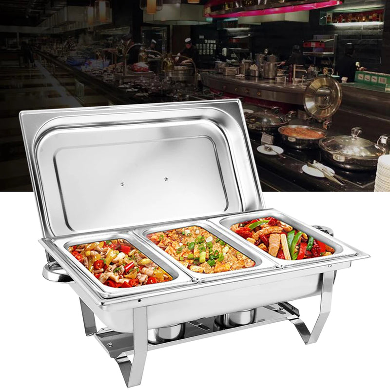 3 * 3L Chafing Dish Set Full Size Stainless Steel Silver Catering Warmer Set For Buffet Catering - Free Shipping - aurelia-clothing-8955