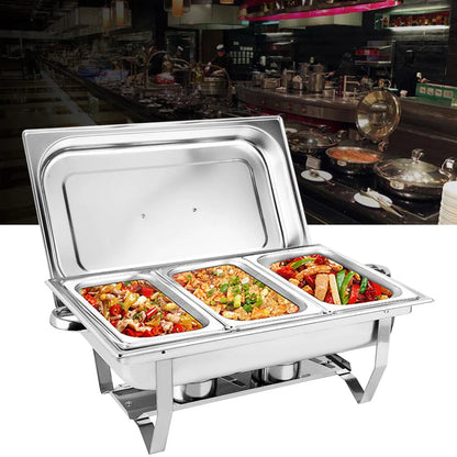 3 * 3L Chafing Dish Set Full Size Stainless Steel Silver Catering Warmer Set For Buffet Catering - Free Shipping - aurelia-clothing-8955