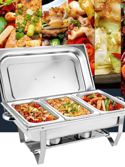 3 * 3L Chafing Dish Set Full Size Stainless Steel Silver Catering Warmer Set For Buffet Catering - Free Shipping - aurelia-clothing-8955